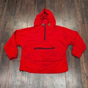Vintage LL Bean Stowaway‎ Anorak Jacket Hooded Red Pullover Womens XS Petite 90s